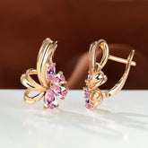 New Champagne Gold Colorful AB Diamond Flower Purple Earrings Female Fashion