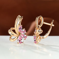 New Champagne Gold Colorful AB Diamond Flower Purple Earrings Female Fashion