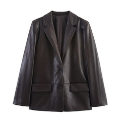 Fashion Temperament Women's Straight Leather Effect Blazer