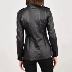 Women's Stand Collar Long Sleeve Distressed Fashion Leather Jacket Coat
