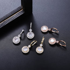 Simple Round Geometric Copper Micro Inlay Stud Earrings For Women