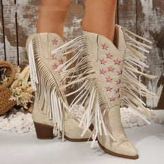 Fashion High Heel Tassel Embroidery Women's Leather Boots