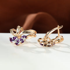 New Champagne Gold Colorful AB Diamond Flower Purple Earrings Female Fashion
