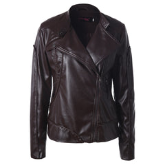 Stand Collar Side Zipper Leather Coat Motorcycle Jacket