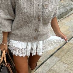 Fashion High Waist Pleated Mini Lace Skirt Women Classic Retro