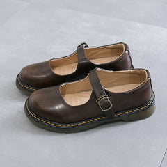 Women's Solid Color Round Head Low-cut Flat Retro Shoes