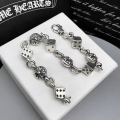 Silver Titanium Steel Dice Bracelet
