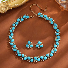 Turquoise Pearl Necklace And Earrings Suite