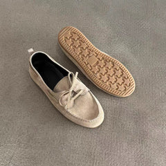 Sheepskin Version British Style Leather Flat Retro Lace Up Pumps