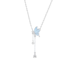Sterling Silver S925 Butterfly Tassel Noctilucent Necklace