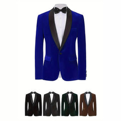 Men's Velvet Blazer With Shawl Collar Wedding Prom Single Button Dress