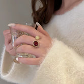 French Style Vintage Red Agate Ring Female Light Luxury Temperament High Sense