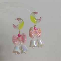 Gradient Moon Bow Blue Bell Vintage Earrings