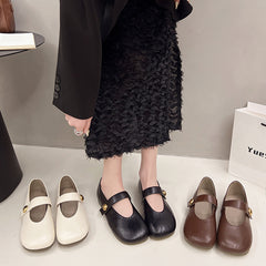 Women's Buckle Casual Leather Shoes Soft Bottom Pumps