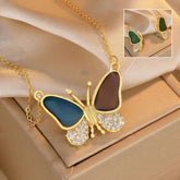 Gold Dripping Oil Variable Temperature Magnetic Butterfly Necklace Women's Zircon Exquisite Clavicle Chain