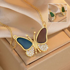 Gold Dripping Oil Variable Temperature Magnetic Butterfly Necklace Women's Zircon Exquisite Clavicle Chain