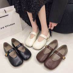 Women's Buckle Casual Leather Shoes Soft Bottom Pumps