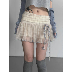 Korean Style Bow Bandage Polka-dot Slim-fit Versatile Casual Chiffon Skirt