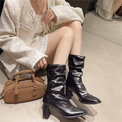 Large Size Women's Autumn And Winter High Heel Plus Fat Botton Width Ankle Boots