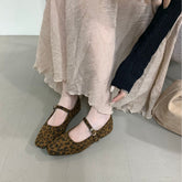 Vintage Suede Black Leather Flat Shoes Women's Buckle Comfortable Soft Bottom