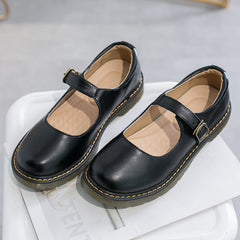 Women's Solid Color Round Head Low-cut Flat Retro Shoes