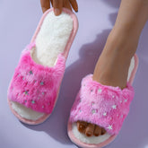 Fluffy Slippers Female Gradient Color Open Toe Cotton Slippers