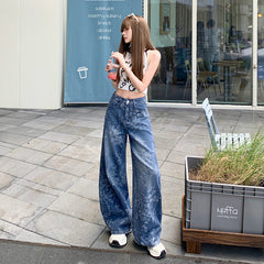 Jacquard Jeans Women's Loose Wide-leg Pants