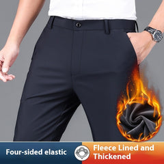 Fleece-lined Men's Trousers Anti-wrinkle Non-ironing Draping Effect Straight