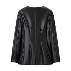 Women's Long-sleeved V-neck Leather Jacket
