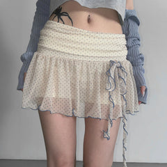 Korean Style Bow Bandage Polka-dot Slim-fit Versatile Casual Chiffon Skirt
