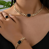 Geometric Square Chain Necklace Bracelet Ring Jewelry Set