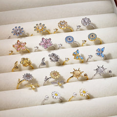 S925 Sterling Silver Flowers Diamond Decompression Rotatable Fashion Ring