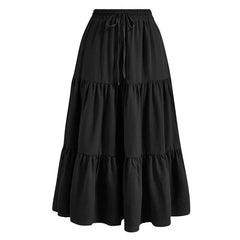 European And American Solid Color Stitching Ruffle Elastic Pocket Skirt