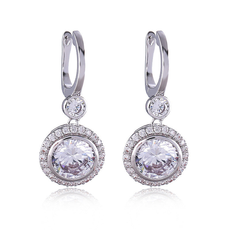 Simple Round Geometric Copper Micro Inlay Stud Earrings For Women