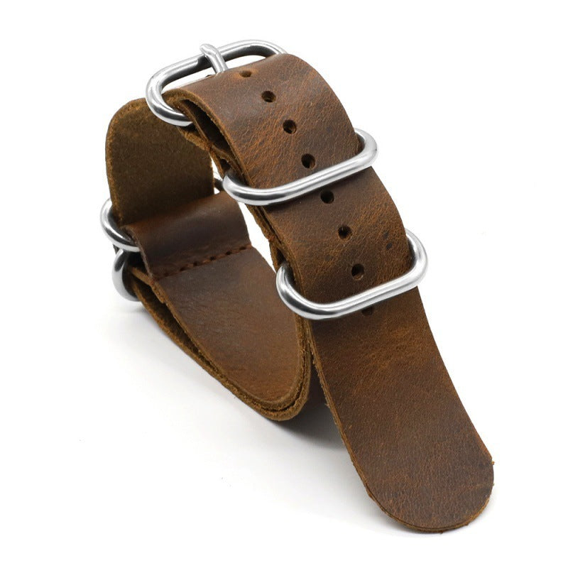 Five-Ring Cowhide Burst Crack Crazy Horse Oil Strap