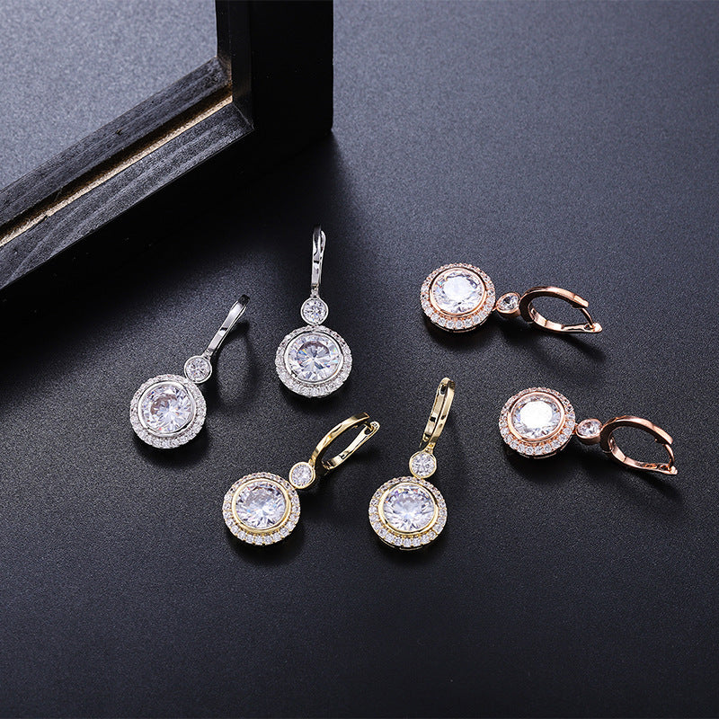 Simple Round Geometric Copper Micro Inlay Stud Earrings For Women