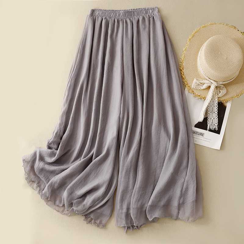 Tight Waist Cotton Linen Wide Leg Pants Loose And Elegant