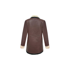 Faux Suede Zipper Composite Fur Integrated Turn-down Collar Coat