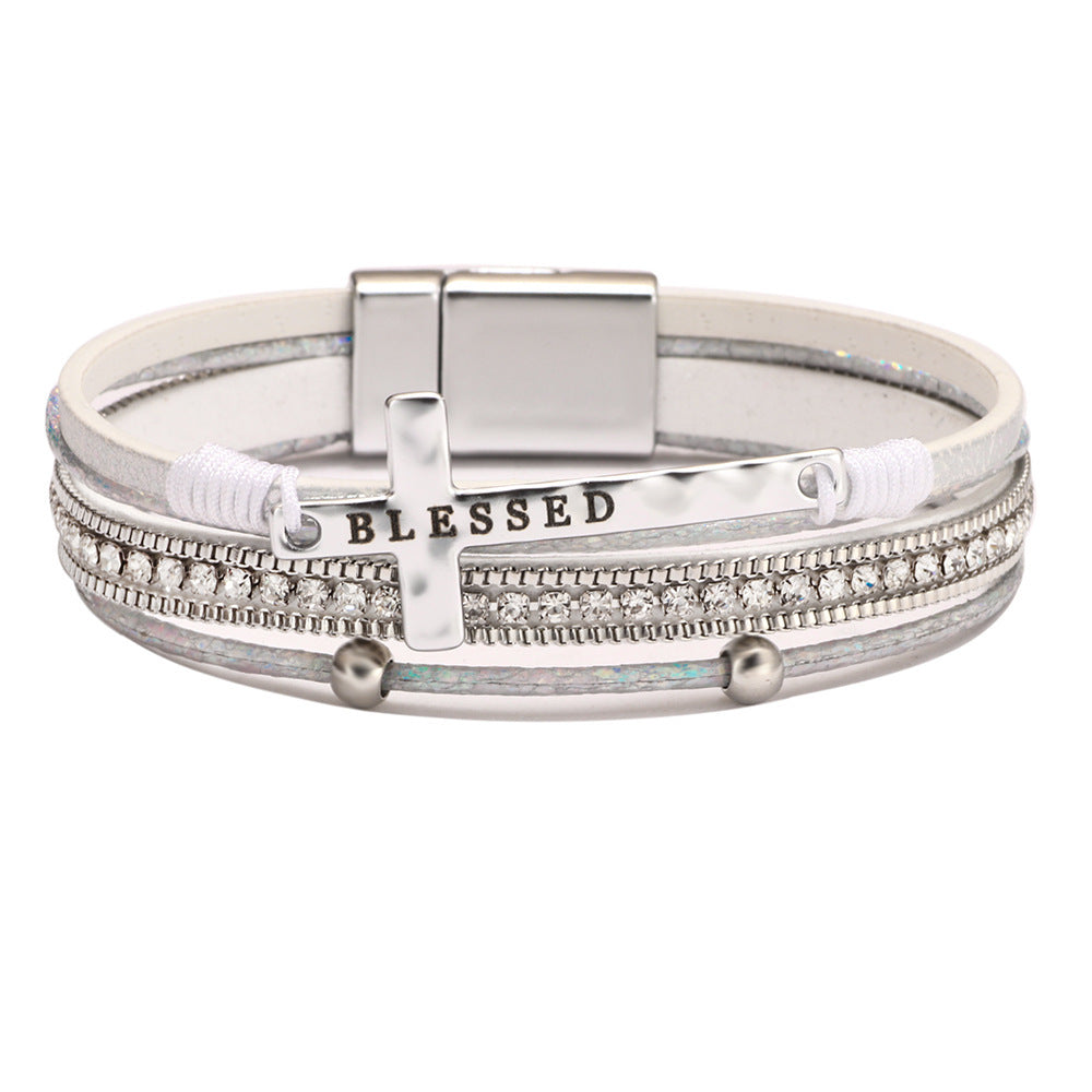 Bohemian Style Cross Micro Inlaid Diamond Magnetic Buckle Bracelet