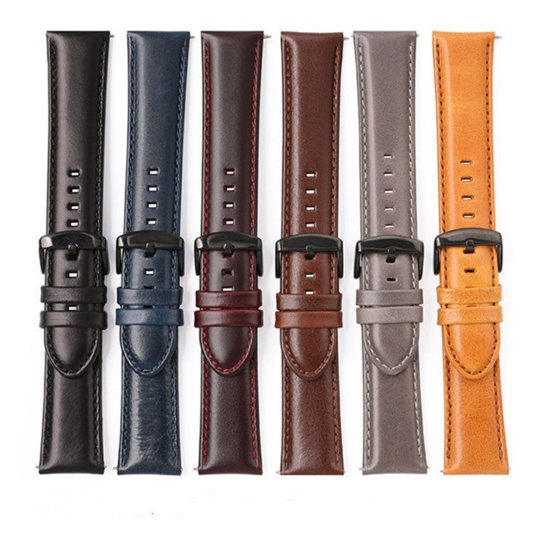All-match Top Layer Cow Leather Watch Strap Crazy Horse Pattern Leather Smart Watch Band