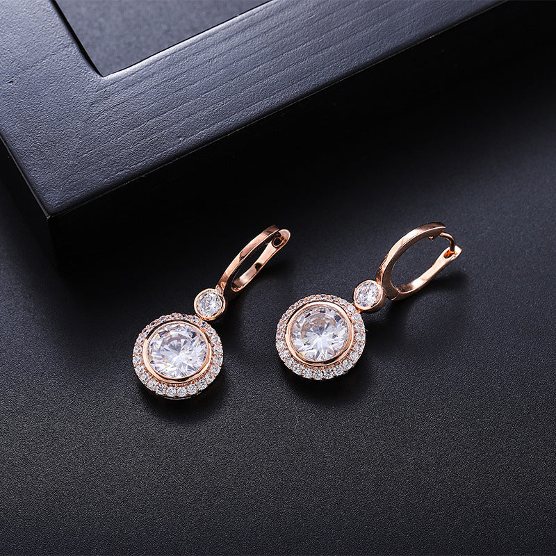 Simple Round Geometric Copper Micro Inlay Stud Earrings For Women