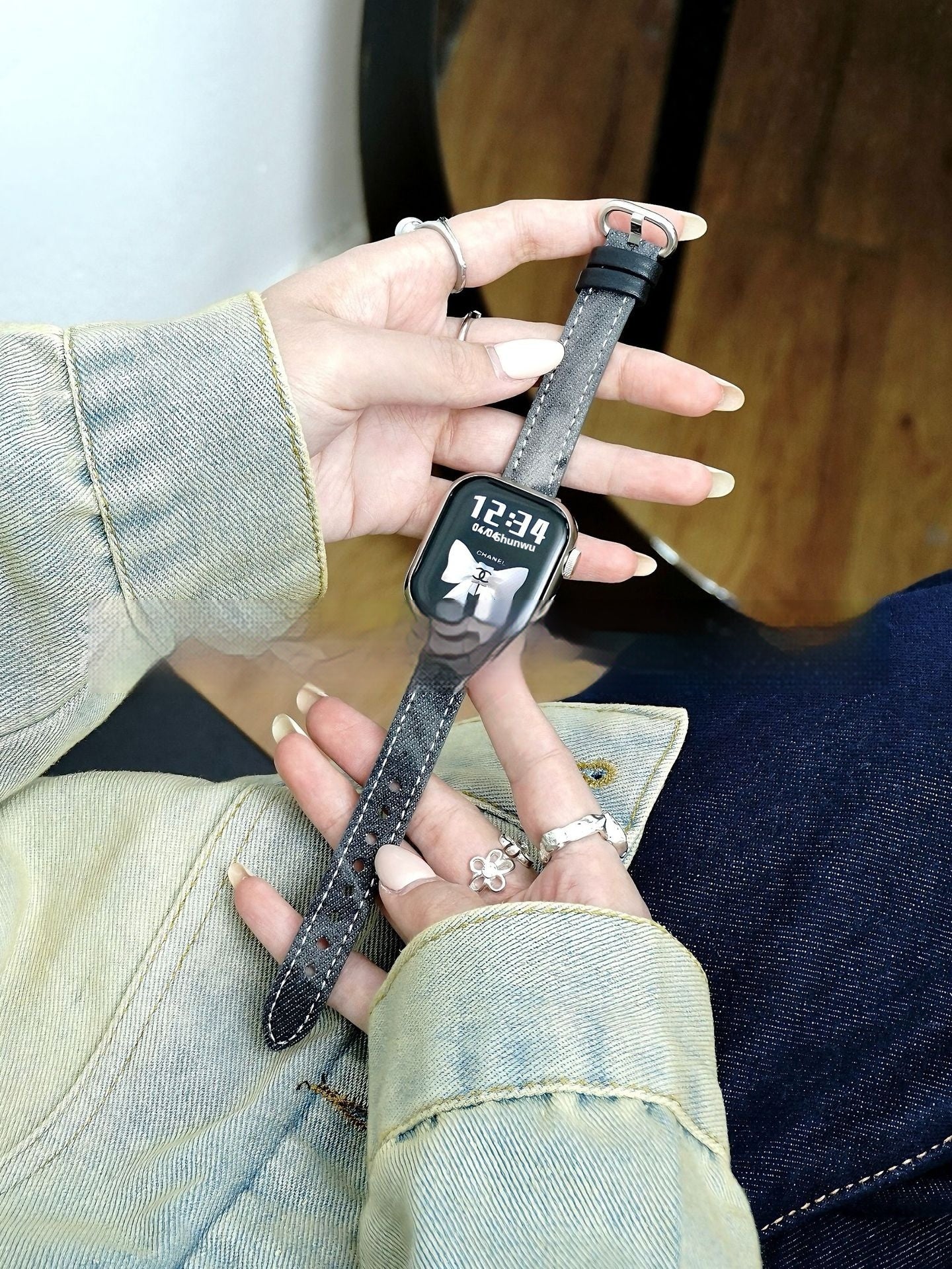 Washed Denim Watch Band Retro Casual