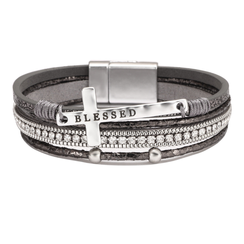 Bohemian Style Cross Micro Inlaid Diamond Magnetic Buckle Bracelet