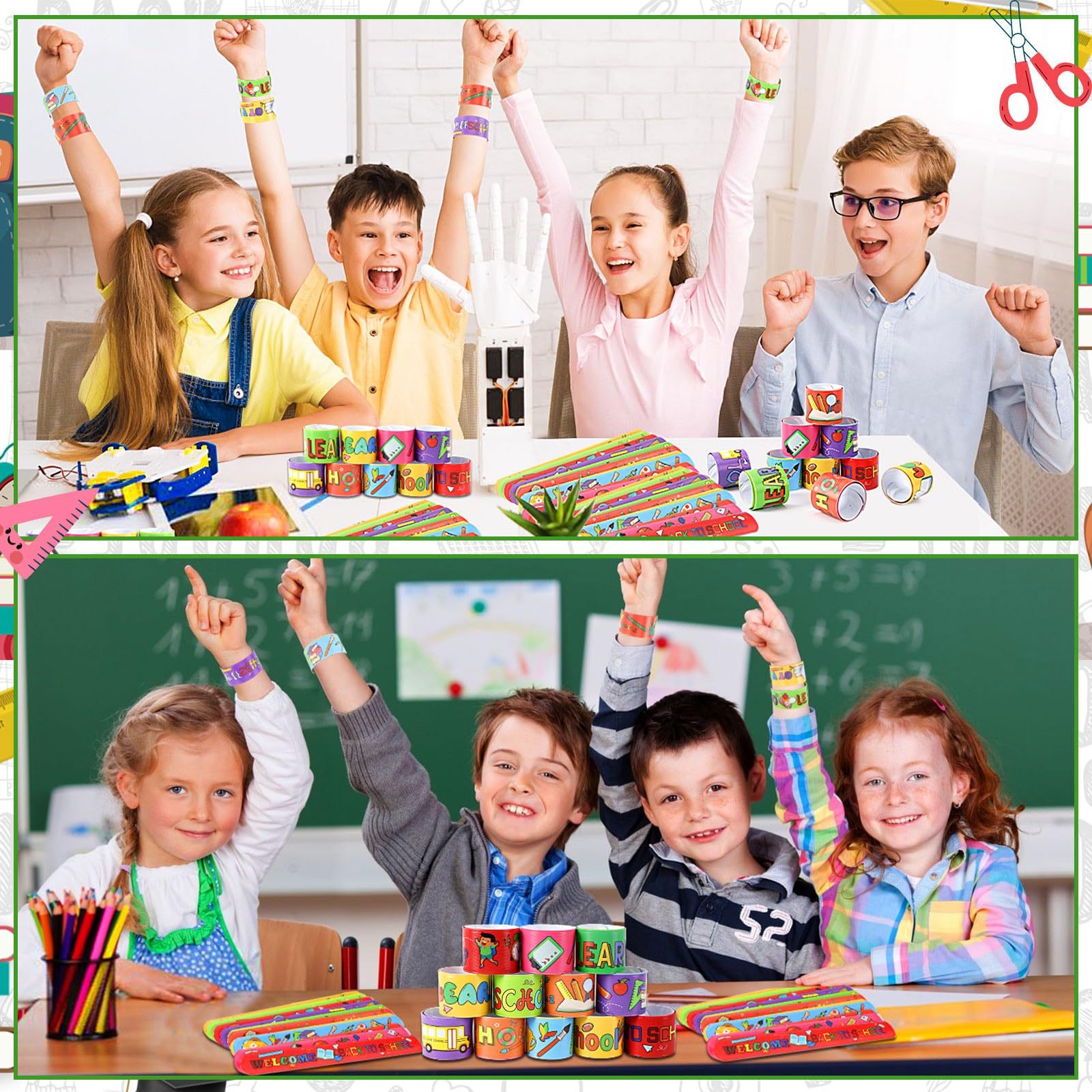 Back To School Slap Bracelets, 56 Pcs Welcome Back To School Gifts For Kids Students Party Favors Colorful Snap Bracelets-Ban On Selling On Amazon