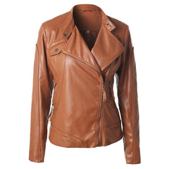 Stand Collar Side Zipper Leather Coat Motorcycle Jacket