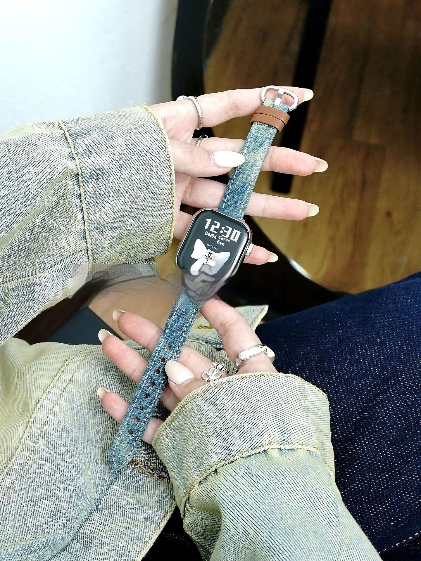 Washed Denim Watch Band Retro Casual