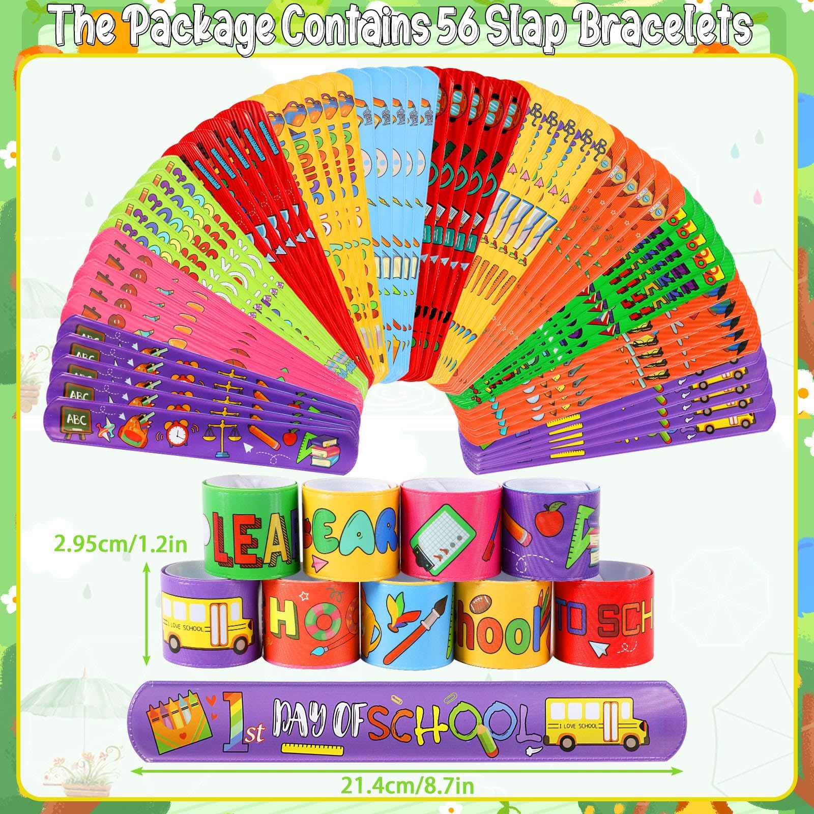 Back To School Slap Bracelets, 56 Pcs Welcome Back To School Gifts For Kids Students Party Favors Colorful Snap Bracelets-Ban On Selling On Amazon
