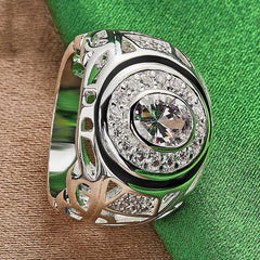 Big Round Zircon Ring Fashion Silver Ornaments For Men And Women