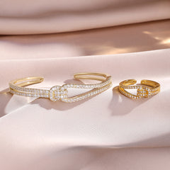 Zircon Opening Bracelet Female Two-piece Set