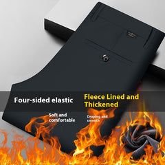 Fleece-lined Men's Trousers Anti-wrinkle Non-ironing Draping Effect Straight